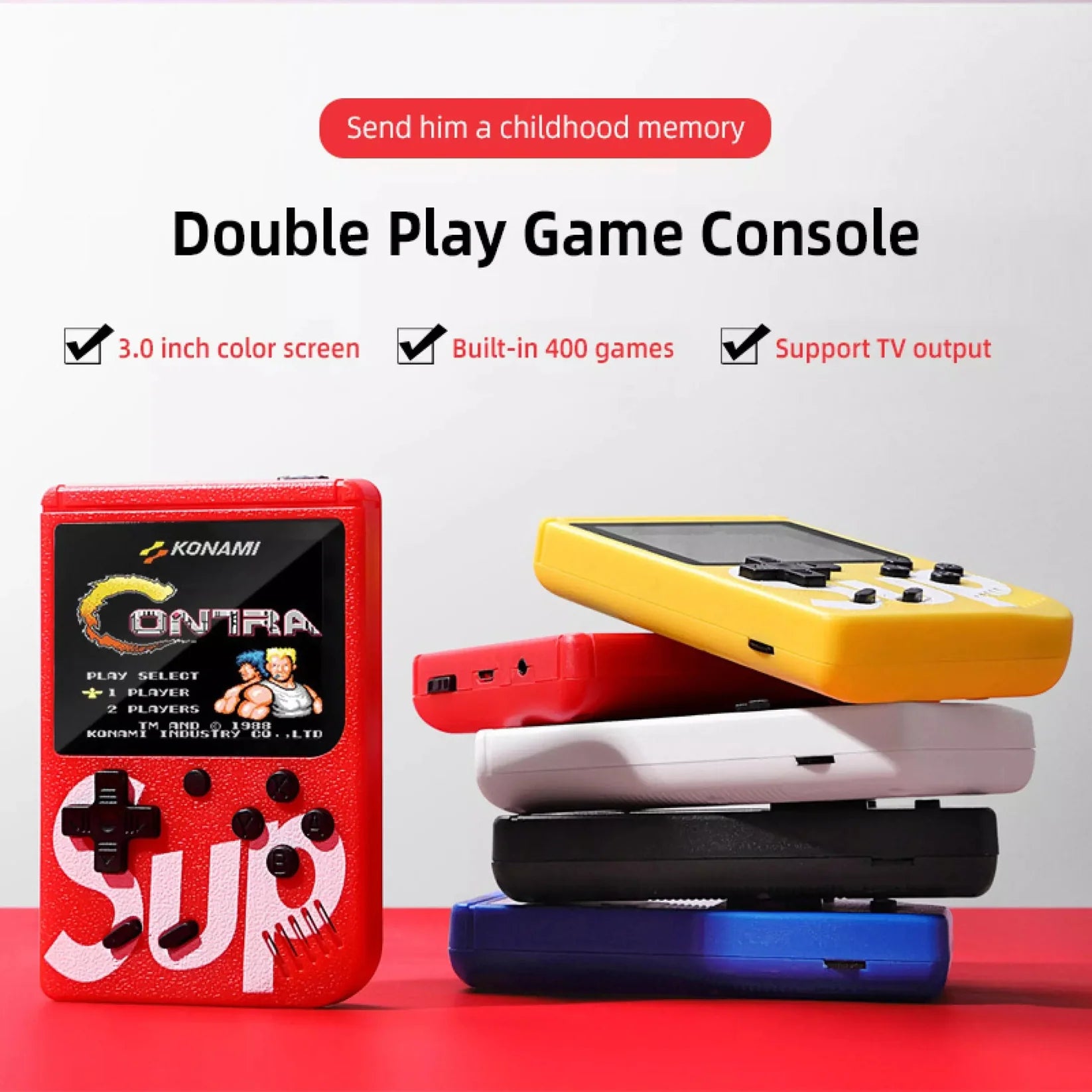 Retro Mini Handheld Game Console – 400 Classic Games Built-In, Portable Arcade Player with Rechargeable Battery & AV/TV Cable